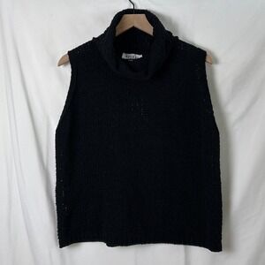 Heyday The Haylen Top Black Open Knit Turtleneck Sleeveless Sweater Women Size L